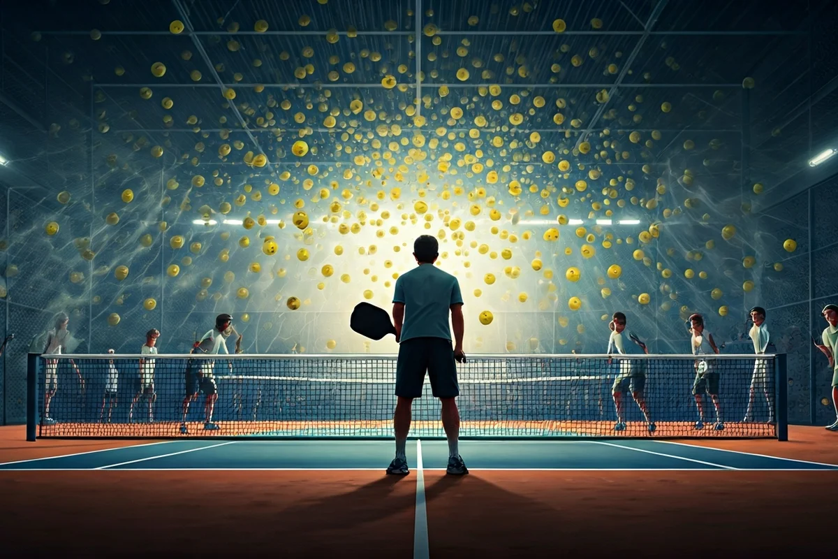 7 Reasons Why Pickleball Sucks: A Critical Analysis 2 An illustration showing the chaotic noise and crowded nature of pickleball courts compared to traditional tennis.